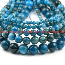 6/8/10mm Blue Apatite Genuine Natural Round Gemstone Loose Beads 15'' Strand
