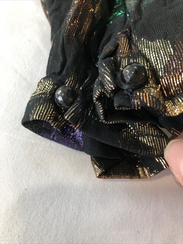 Vtg Dior Blouse Cowl TurtleNeck Black Metallic Floral PXS PS *See Measurements* - Picture 8 of 24