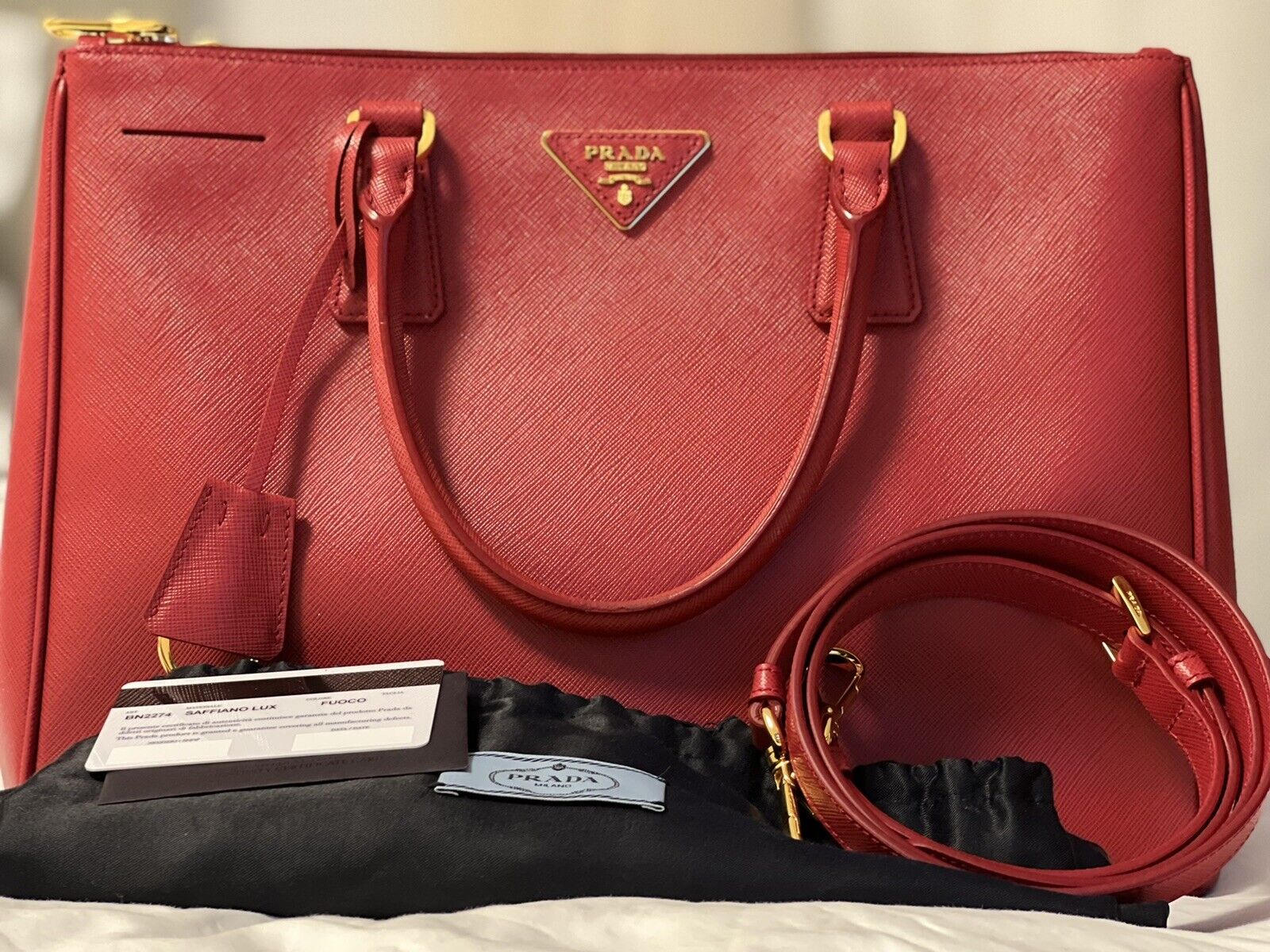 red prada saffiano bag