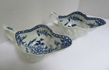 Rare Early Antique Pair of Worcester Dr Wall Period Pre-1793 Sauce / Gravy Boats