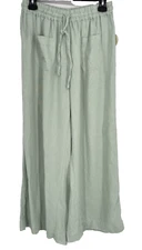 Dip women's S Linen blend Wide Leg Pant Mint drawstring solid pockets pull on