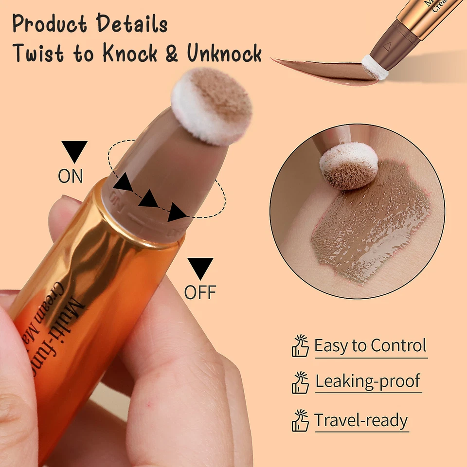 2 Colors Contour Beauty Wand Silky Liquid Stick Bronzer Cream with Applicator - Image 4 of 4
