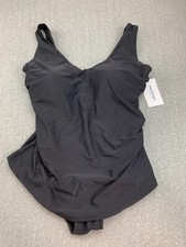 Fullfitall 1 PC Slimming Swimsuit Womens size 16 Black Side Shirred Built in Bra