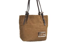 Authentic FENDI Vintage Shoulder Hand Bag Purse Corduroy Leather Brown 4351N