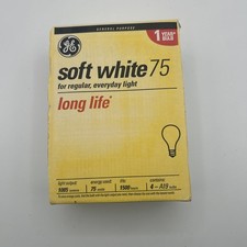 GE 75 Watt A19 Soft White Light Bulbs 4 of Pack New Old Stock Decorative