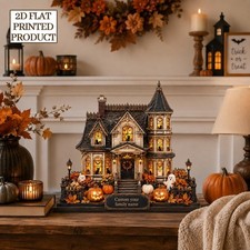 Personalized Haunted House Wooden Block, Custom Family Name Halloween Decor