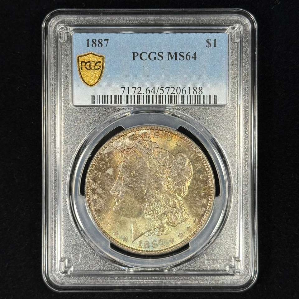 1887 $1 MS64 Toned Morgan Dollar - PCGS Gold Shield - Beautiful Rainbow Toning - Image 2 of 4