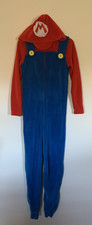 Super Mario Costume One Piece Adult Jumpsuit Fleece Pajamas Red Blue SM 4-6