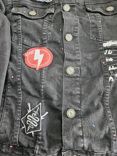 AC/DC x Reason 1981 World Tour Black Distressed Denim Graphic Jacket MEDIUM  image 4