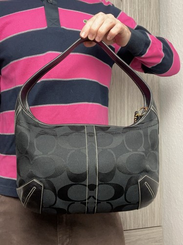 Borsa a tracolla Coach Ergo Hobo 2007 nera firma monogram tela pelle nera - Foto 4 di 14