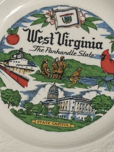 Vintage West Virginia Panhandle State Souvenir Plate Cardinal Capitol 7”