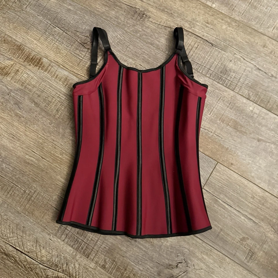 NWTsCorset Story Underbust Latex Corset Adjustable Sz 22 Waist Cinching Burgundy - Image 4 of 4