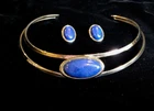 Vtg Silver Tone Torque Blue Necklace and Earring Set Costume Jewelry 80's 90's