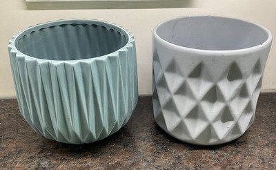 2 X Blumentopf Übertopf Keramik 12 cm Durchmesser 12cm Hoch Graublau Türkis Blau