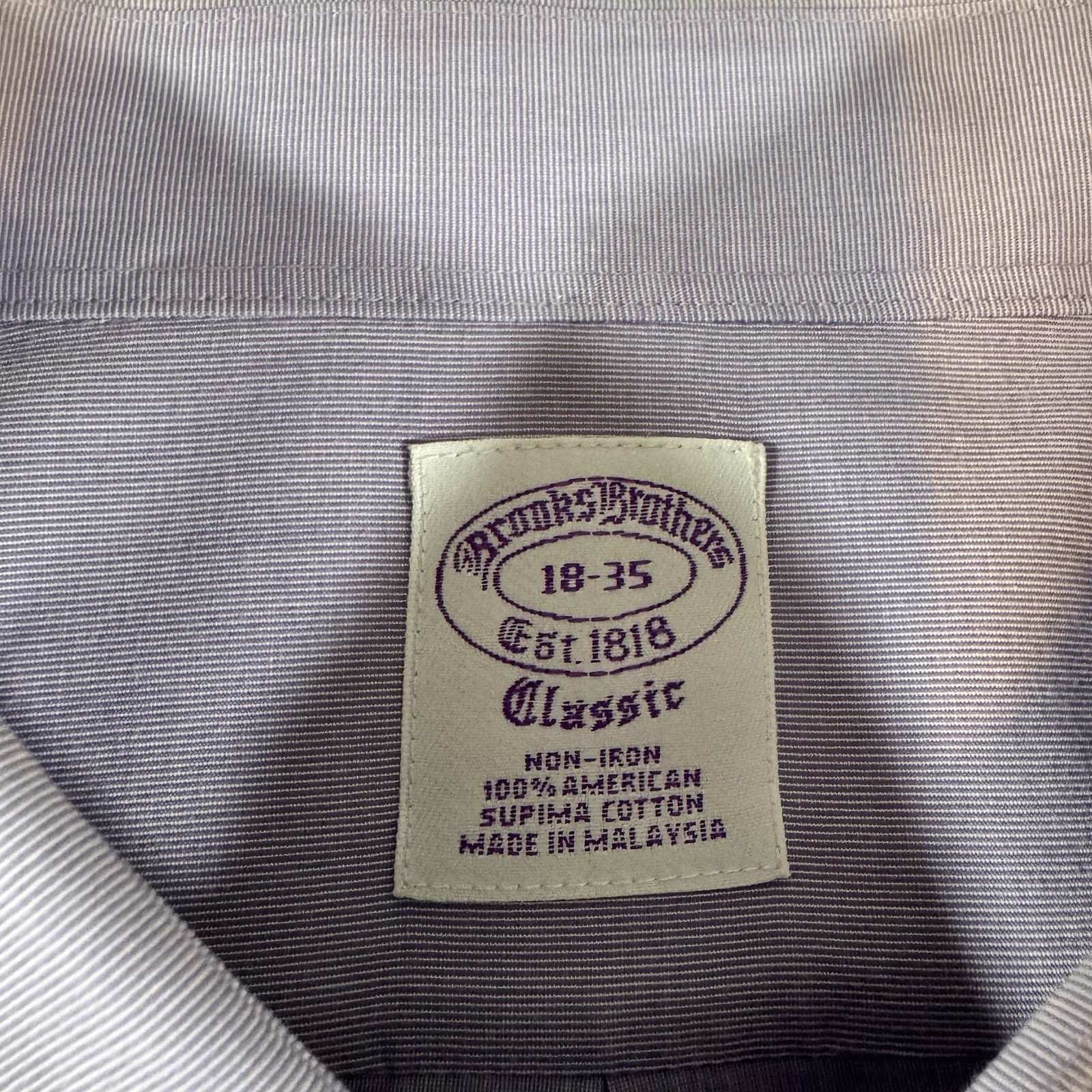 Brooks Brothers Shirt 18-35 Purple Classic Fit LS Button Down Non Iron
