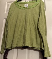 Ladies Mistral Long Sleeved Tee Blouse Green Size 18 Cotton With Detail