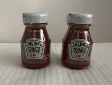 2 Heinz Tomato Miniature KETCHUP MINI GLASS Bottle 2.25 Oz. Sealed