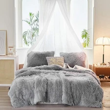 Joyreap 3-Piece Plush Shaggy Comforter Set, King (100"x88"), Gray 