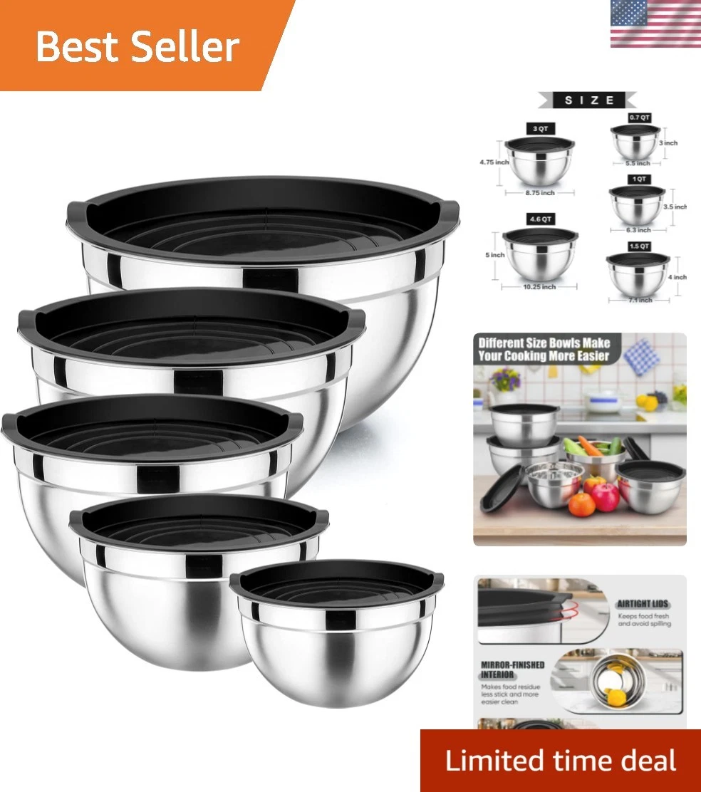 Mixing Bowls with Airtight Lids Set of 5, 10-Piece Stainless Steel Mixing Nes...