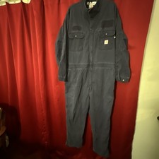 Carhartt FR Coveralls Mens XL Navy Blue Flame Fire Resistant Snap Zip NFPA 2112