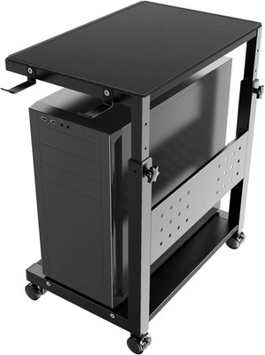 2-Tier Rolling Computer Tower Stand Cart with Adjustable Height & Hooks