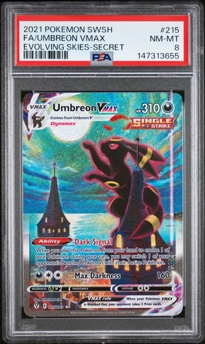 2021 POKEMON SWORD & SHIELD EVOLVING SKIES SECRET FULL ART/UMBREON VMAX PSA 8