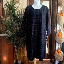 J Jill Navy Blue Plaid Knit Shift Dress L | Soft Sweater Tunic Spring Casual WFH
