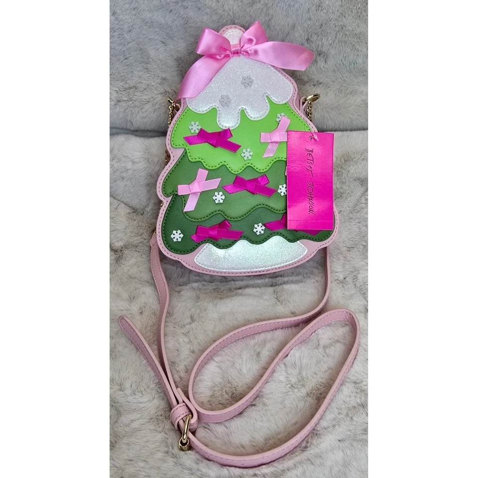 Bolso Bandolera Betsey Johnson Rosa Árbol de Navidad Vacaciones Brillante Arco Copo de Nieve Foto 2 de 4