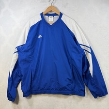 Vintage Y2K Adidas Jacket Men L Blue  White Windbreaker Pullover Mesh Lined