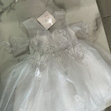 COUTURE Girls White Tutu Dress Butterfly Knee Length Puff Sleeve Bow 2-3 Years