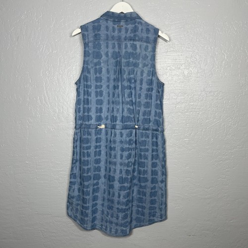 Prana Women M Blue Tie Dye Sunrise Peak Denim Shirt Dress Button Front Pockets - Picture 7 of 11