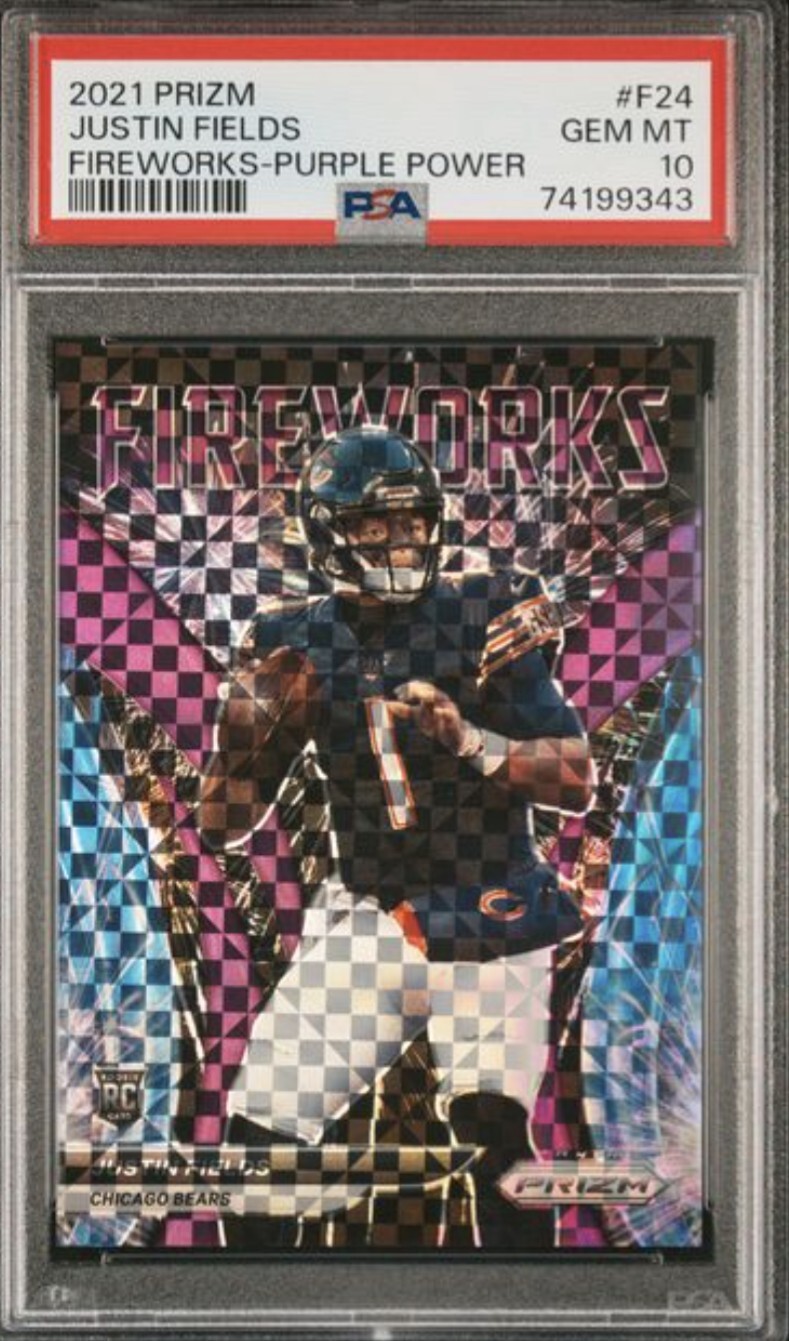 Justin Fields Panini Prizm Fireworks #F24 Purple Power