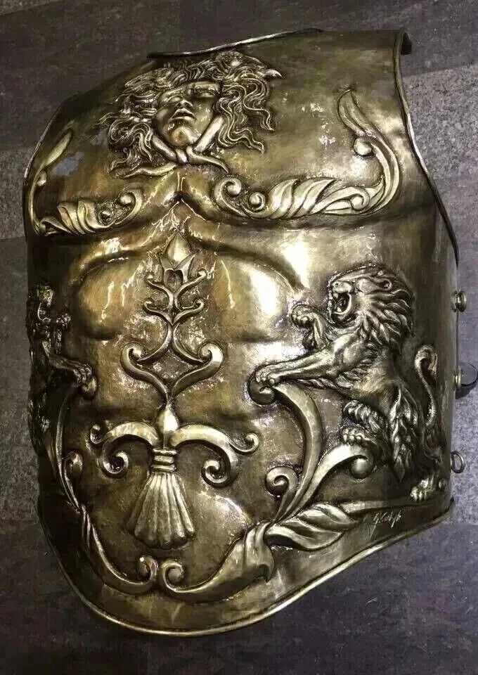 Armadura Medieval Latón León Romano Coraza Recreación Caballero Pechera 18 Calibre Foto 2 de 4