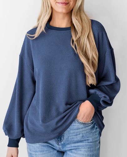 Women's Long Sleeve Tee Shirts Fall Trendy Clothes Casual Loose Crewneck Ribb... - Picture 8 of 10