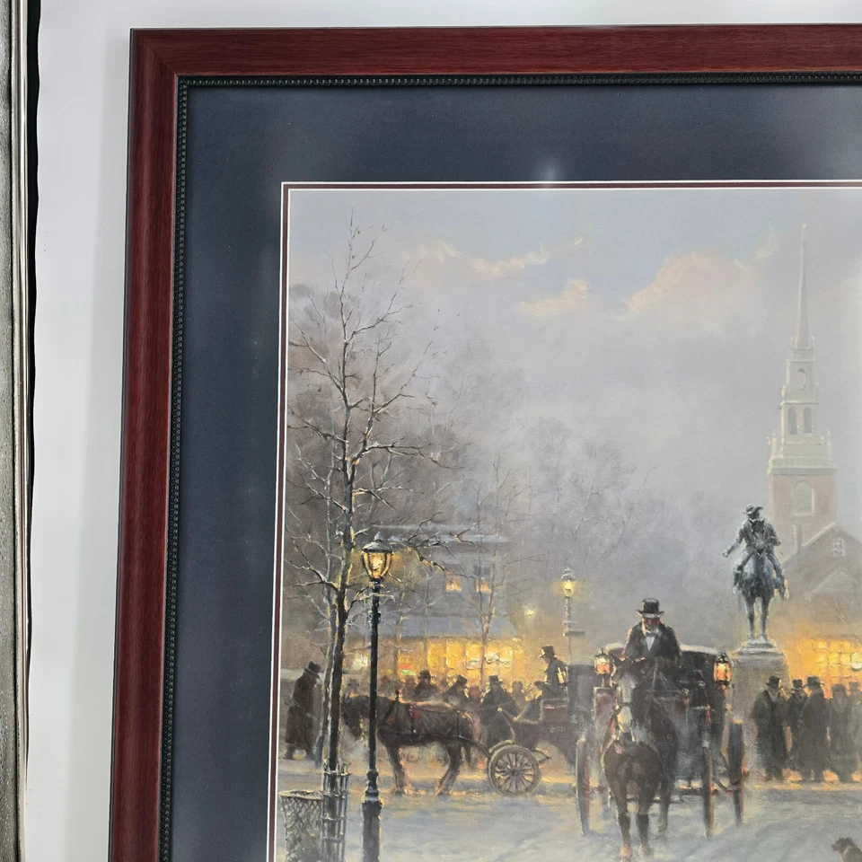 G. Harvey "Winter Evening in Old Boston" 32"x37" Emoldurado P/N 1562/2500 com certificado de autenticidade - Imagem 3 de 4