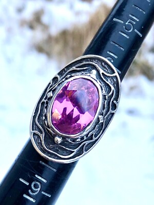 MEM Maria Elena Munoz Pink Ice Sterling Statement Runway Cocktail Ring