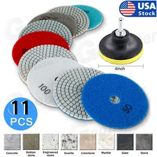 11PCS 50-6000Grit Diamond Polishing Pads Wet/Dry 4" Set Granite Concrete Marble