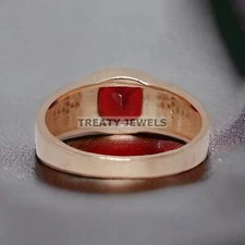 Garnet Cushion Cut With 925 Sterling Silver Gold Plated Ring For Men's #643