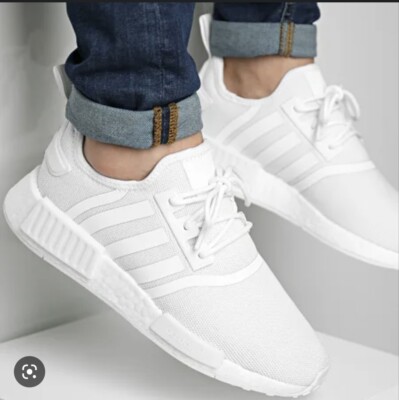 Adidas NMD R1 Primeblue Men Casual Running Shoe Triple White Trainer  Sneaker | eBay