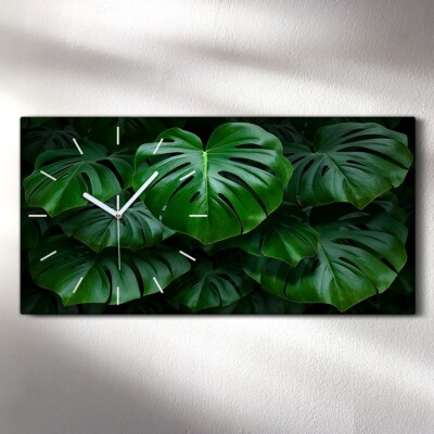 Wohnzimmer-Bild Leinwand Uhr 60x30 Gemlde Blten Pflanzen Monstera Bltter  | eBay.de
