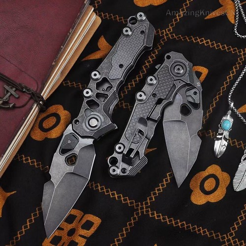 Cuchillo de bolsillo táctico de acero D2 caza supervivencia aleta fibra de ca... - Imagen 2 de 18