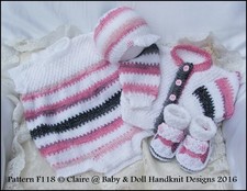 BABYDOLL HANDKNIT DESIGNS KNITTING PATTERN F118 ROMPER SET 16-22" DOLL/0-3M