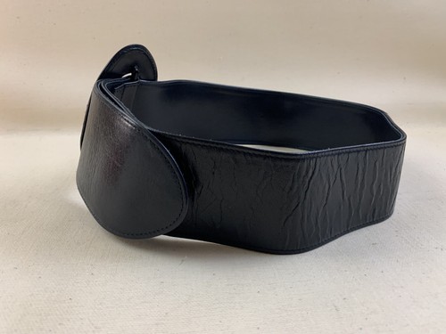 MONDI Vintage 1980s Dark Blue Leather Slide Belt With Large Oval Buckle 30” - Picture 7 of 11