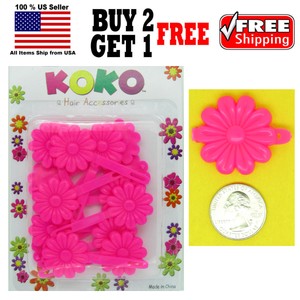Girls Kids Neon Pink Daisy Flower Hair Barrette Snap Clips Holder