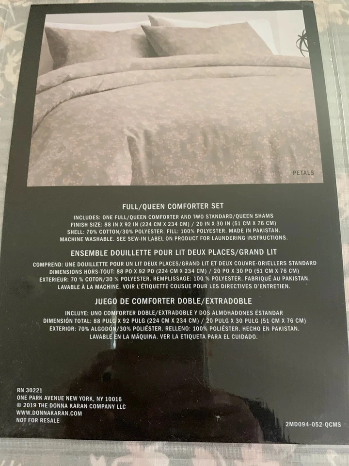 Juego de edredón DKNY floral completo de algodón con flores grises/rosas. ¡Nuevo! Foto 2 de 4