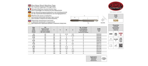 Somta Series 526 - HSSE-V Gun Nose Tap BSW 5/16" (Standard) - Picture 2 of 2