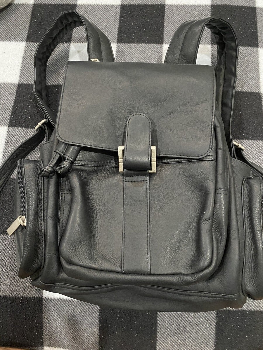 Wilson Leather 90s Black Leather Day Commuter Backpack Zip