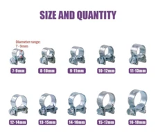 10 Sizes 7-18mm Zinc Plated Fuel Injection Line Hose Clamp Clip Pipe