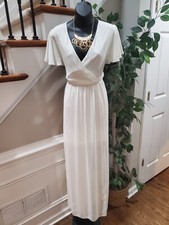 Asos Women's White Solid Polyester V-Neck Short Sleeve Casual Long Maxi Dress 8