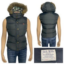 Jack Wills Eco Willow Heritage Petrol Blue Grey Duck Down Puffer Gilet Size 8 Uk
